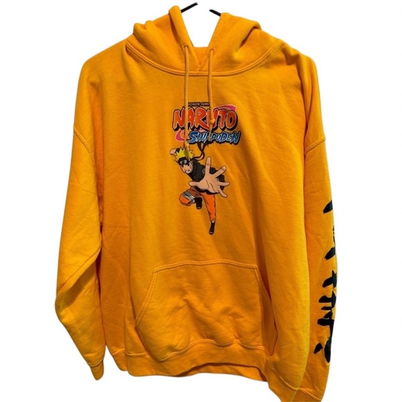 Naruto Shippunden Shonen Jump 20th Anniversary Yellow Hoodie Sweatshirt Sz L - Picture 1 of 7